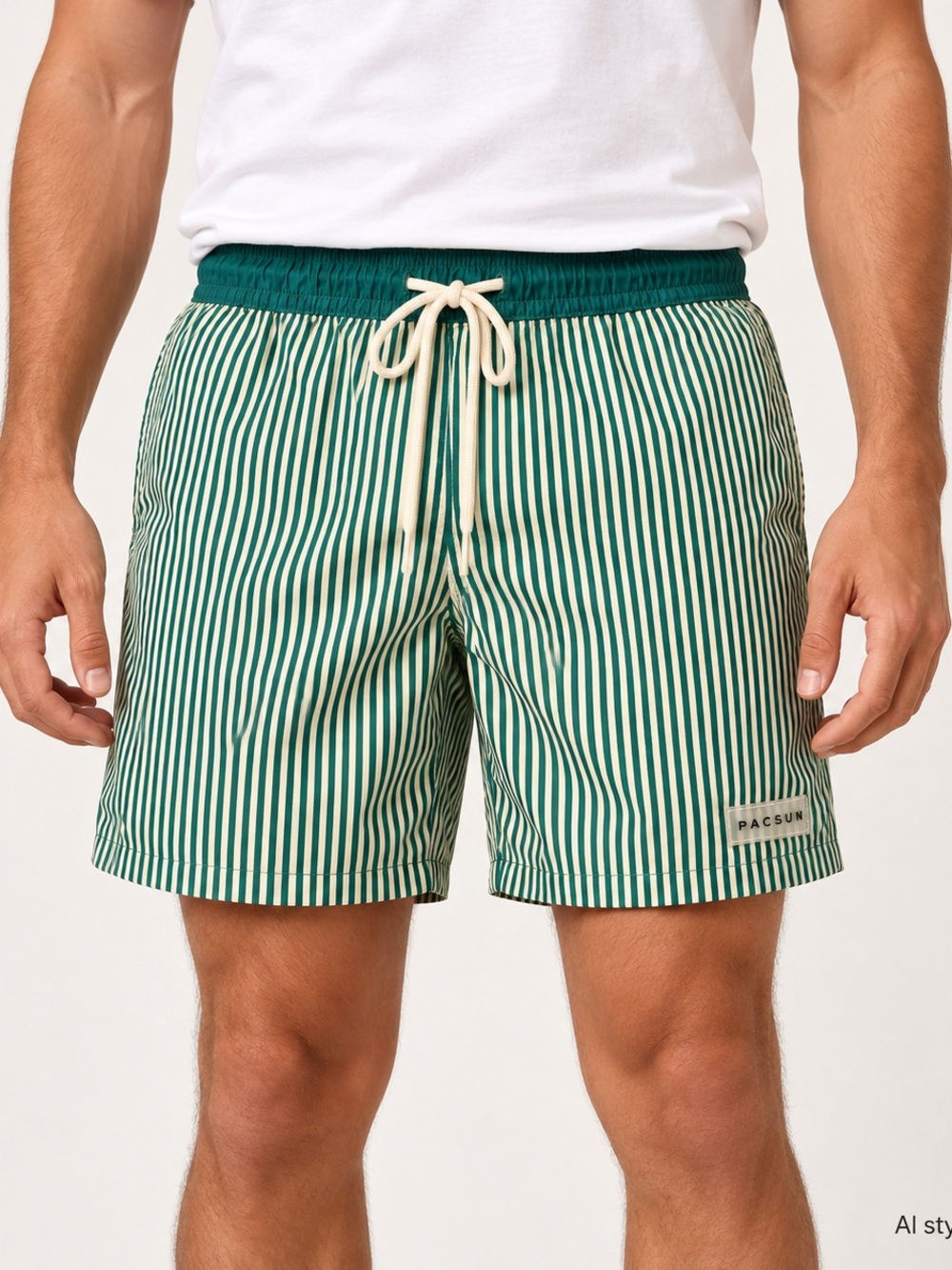 PacSun Men’s Green & Cream Striped Swim Trunks | Small | 6” Inseam